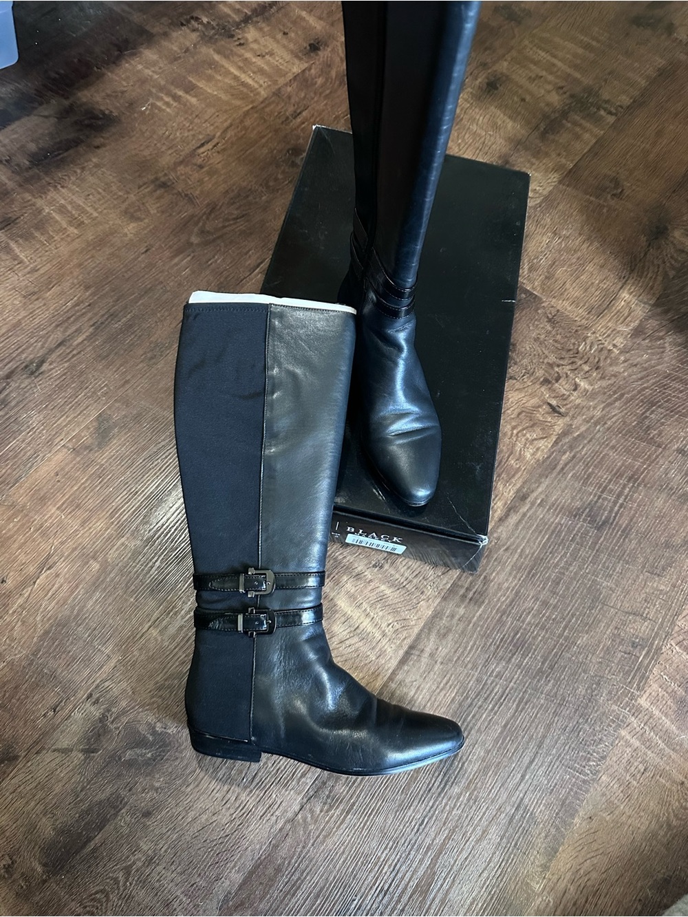 White House Black Market Black Knee-High Buckle Riding Boots